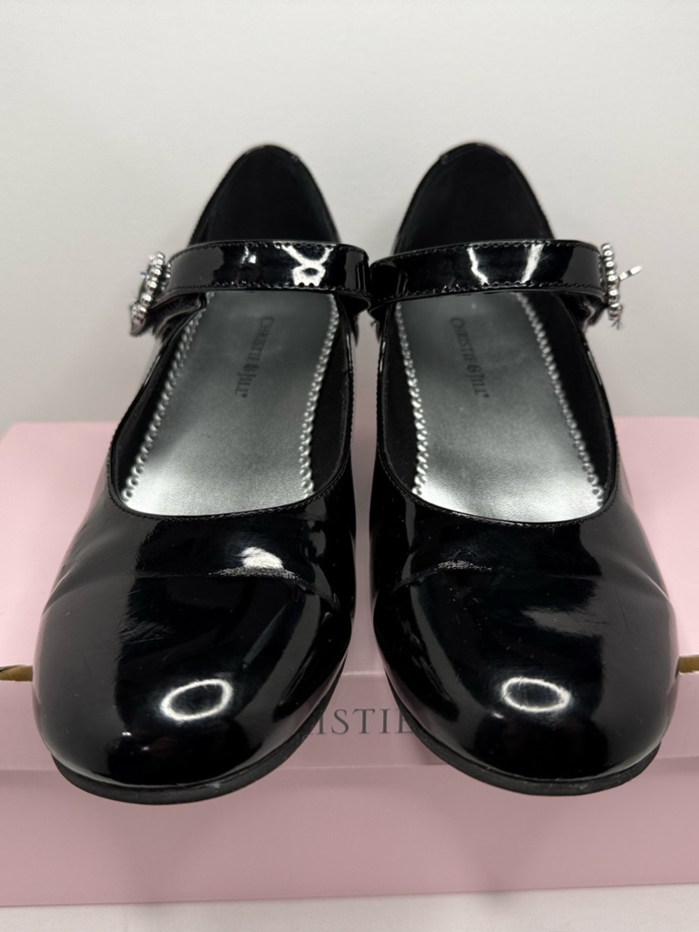 Girls' Black Patent Mary Jane Dress Shoes with Jewel Buckle